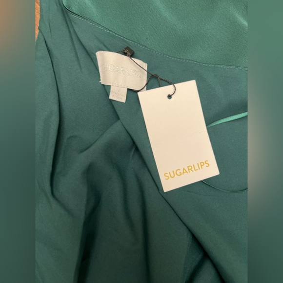 Sugarlips Chateau One Shoulder Ruched Belen Midi‎ Dress Small Green Satin Chic - Picture 10 of 14